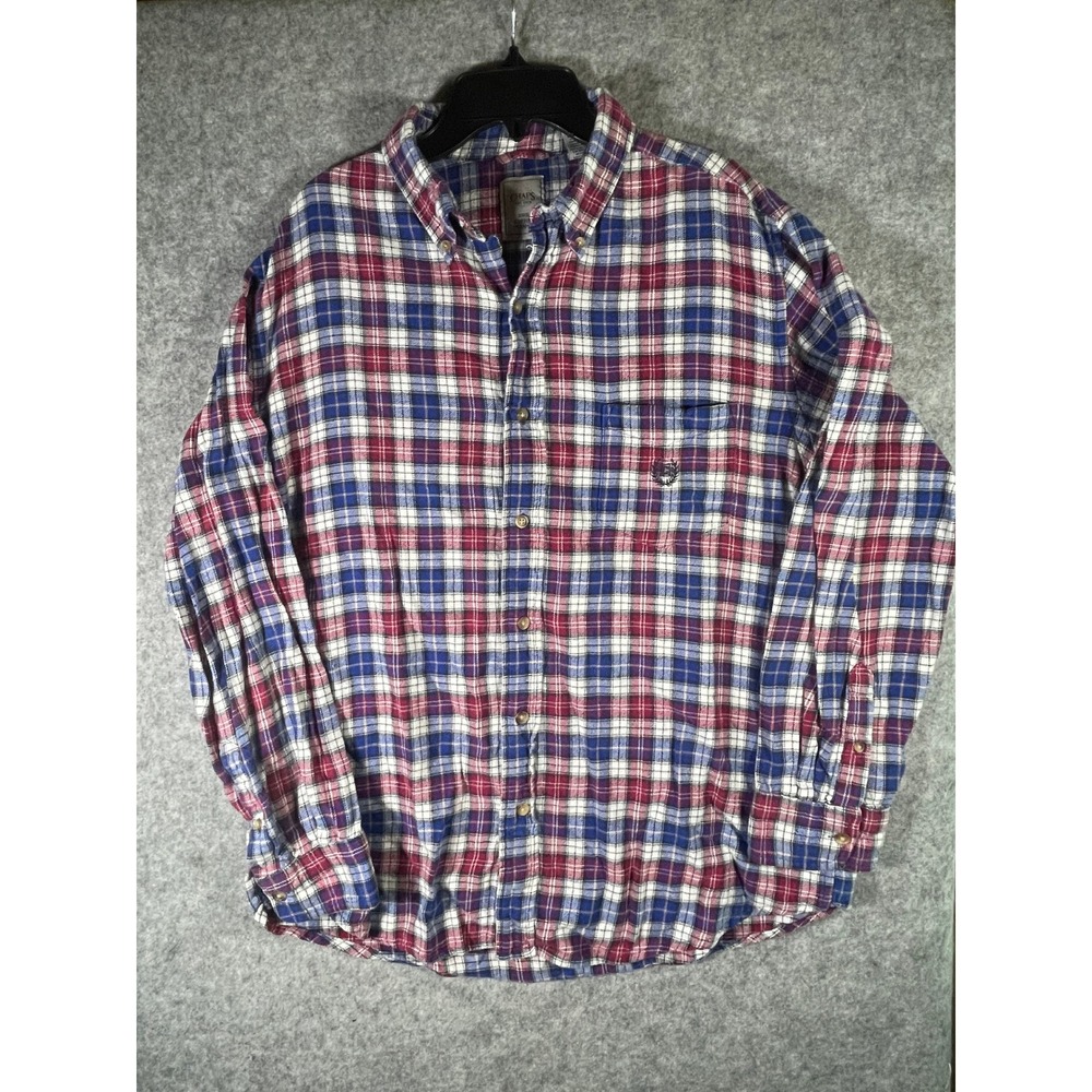 Chaps Mens Flannel Shirt L Red White Blue Plaid Long Sleeve Button‎ Down Cotton